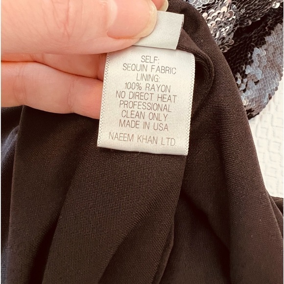 NAEEM KHAN Silver Black Sequin Sheath Open Back Dress - Picture 16 of 16